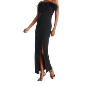 Aqua black feather dress